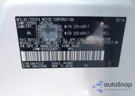 2016 Toyota Rav4 Xle z USA, uszkodzony, nr VIN JTMWFREV7GD089571